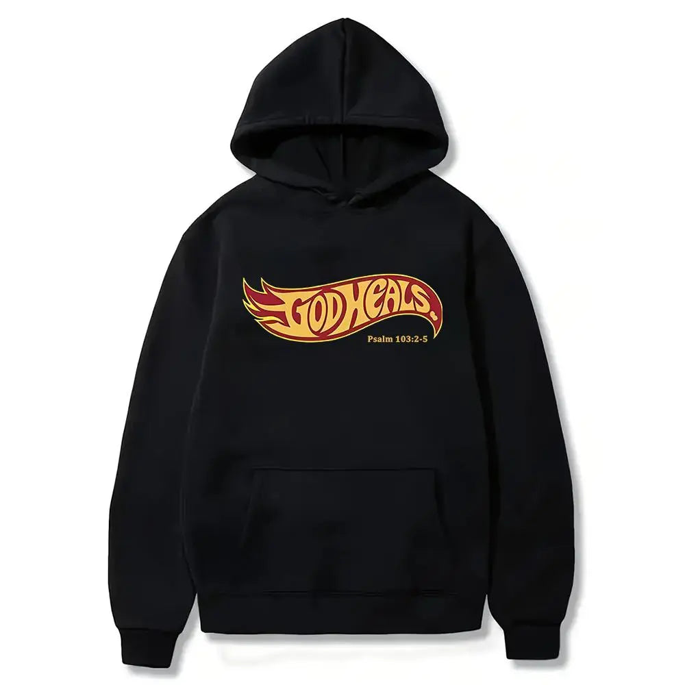 "God Heals" Retro Hot Wheels Style Christian Graphic Tee - Nostalgic Faith-Based Streetwear Shirt