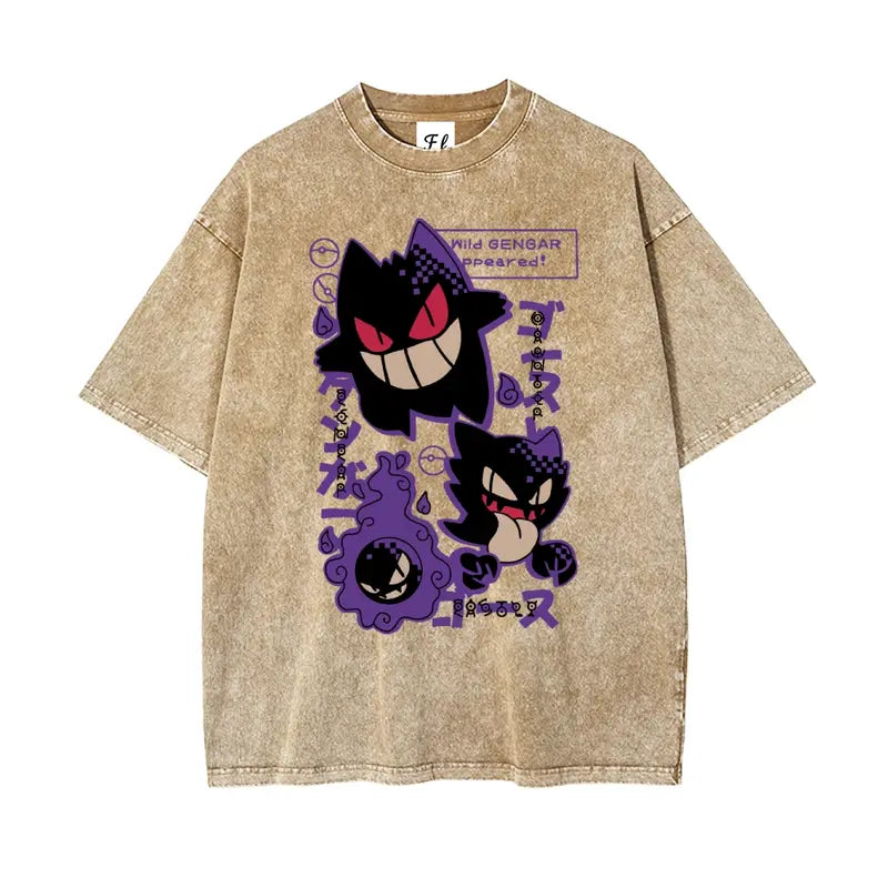 Shadow Realm Style: Gengar "Glitch" Evolution Washed Streetwear Tee