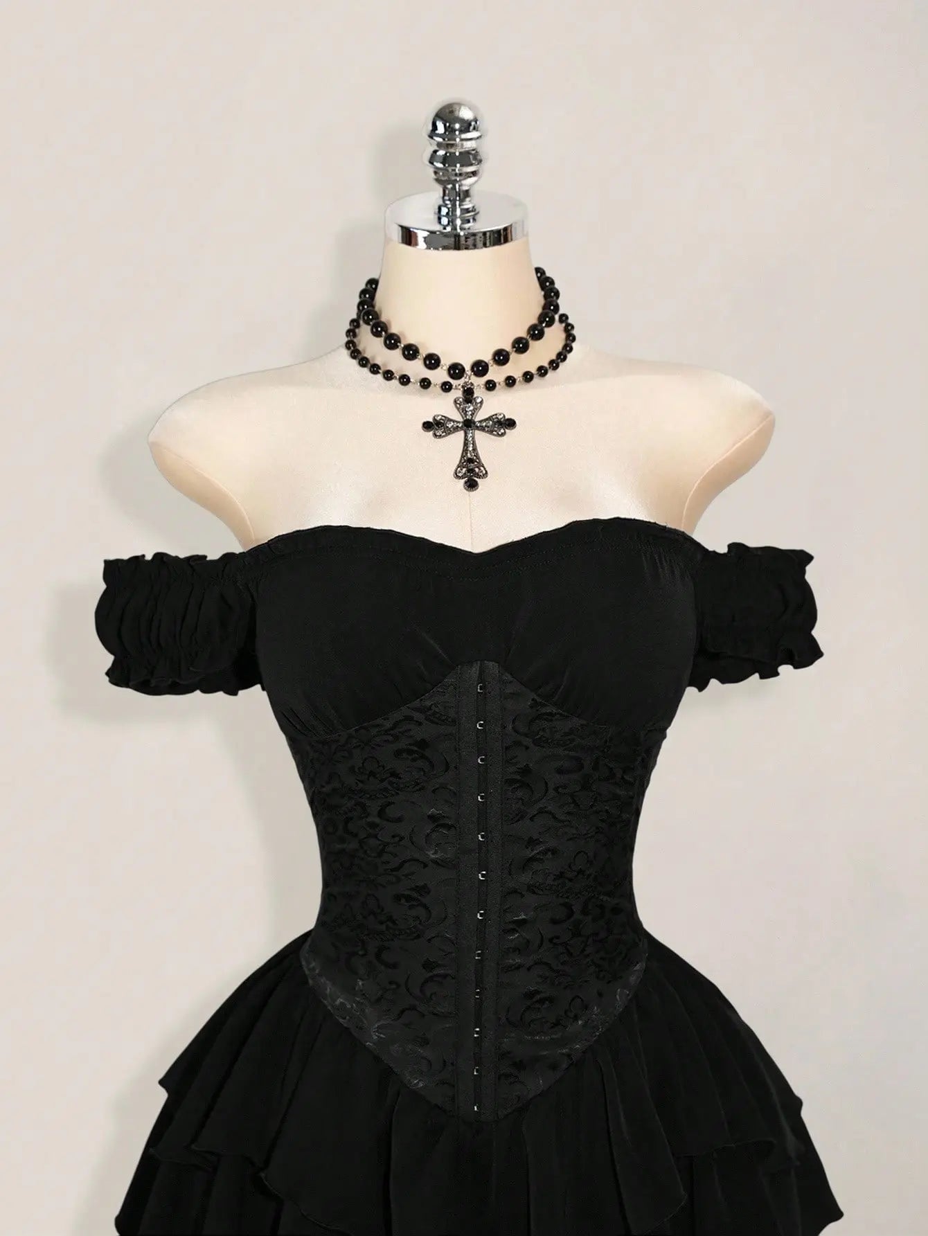 Off-Shoulder Gothic Corset Mini Dress with Ruffle Hem