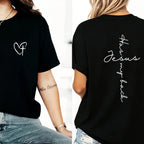 Faith Forward: "Jesus Has My Back" Minimalist Heart & Cross Graphic Tee