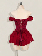 Off-Shoulder Gothic Corset Mini Dress with Ruffle Hem