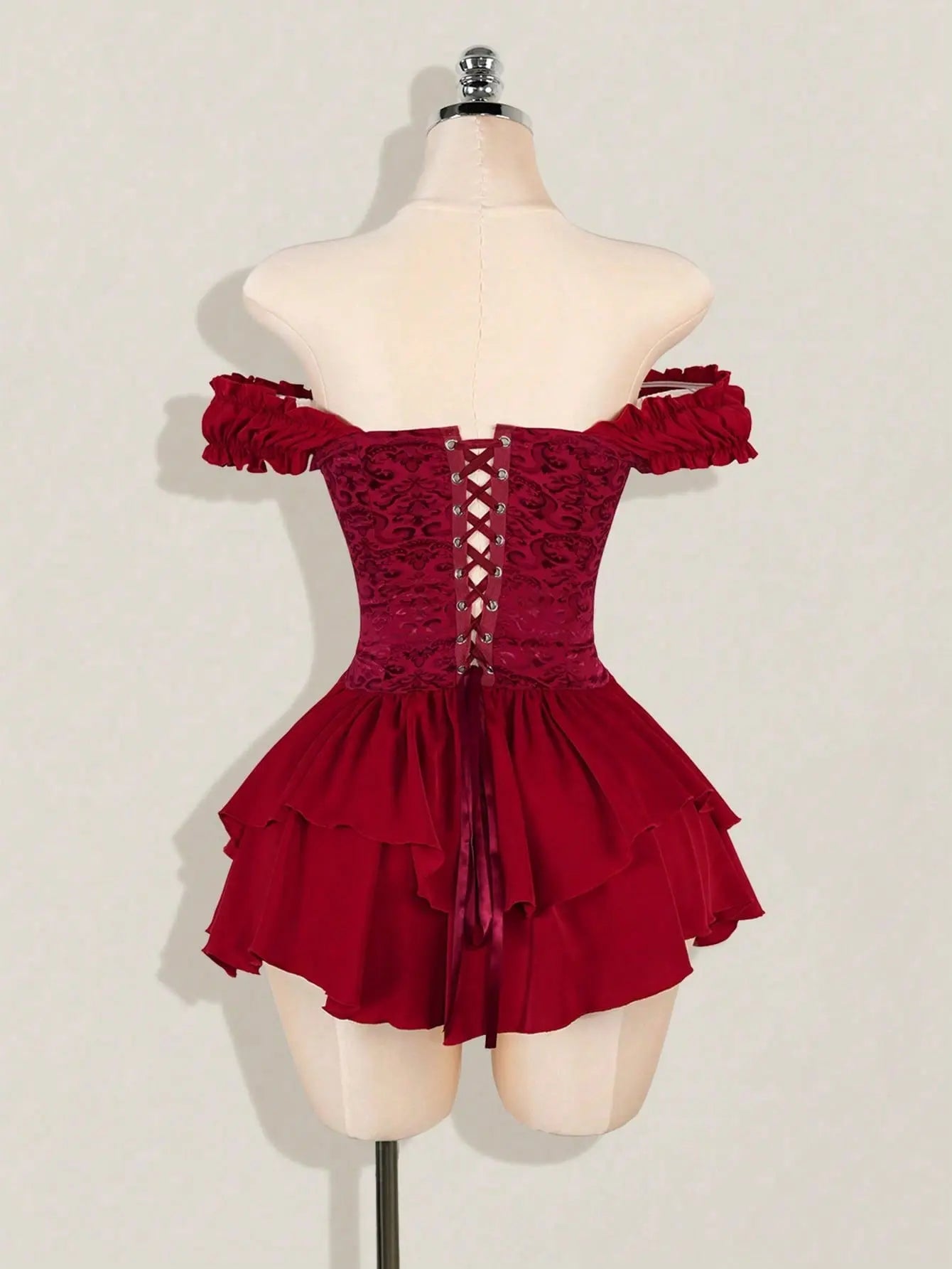 Off-Shoulder Gothic Corset Mini Dress with Ruffle Hem