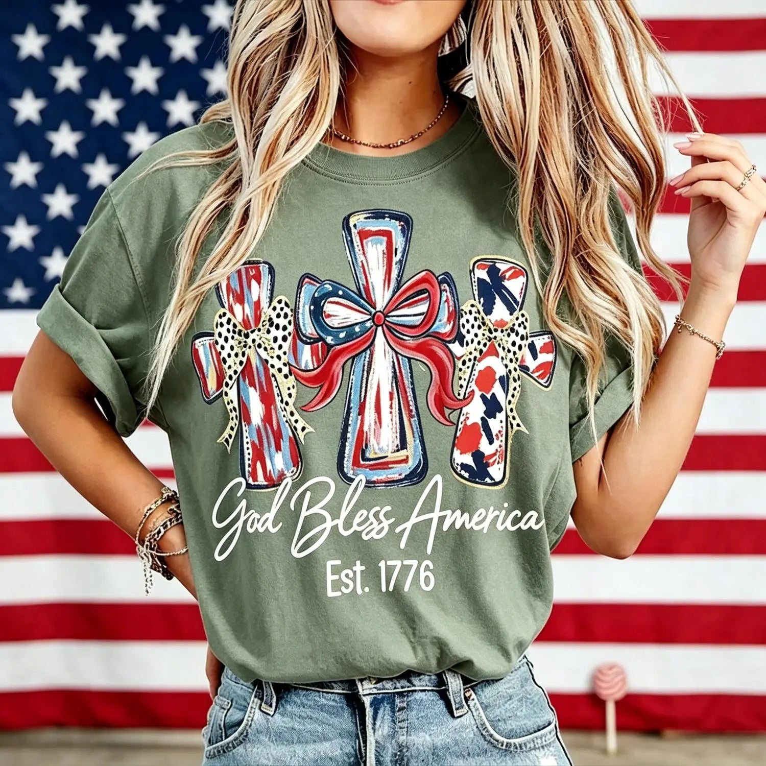 Patriot Heritage: Vintage USA 250th Anniversary "God Bless America" Washed Tee