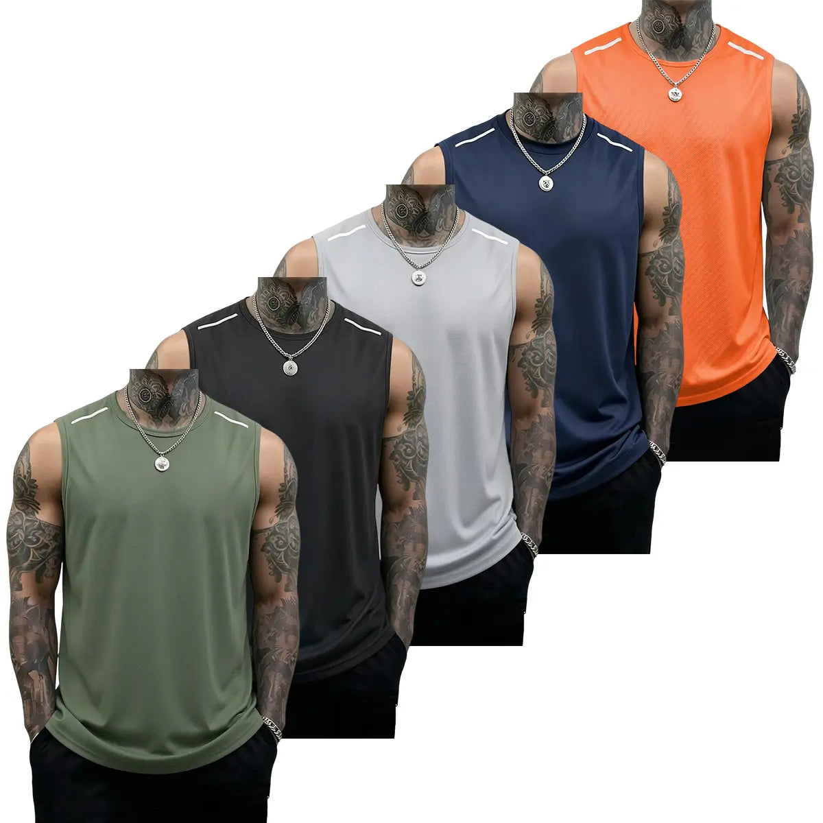 Men's 5-Pack Sleeveless Workout Tank Tops for Gym Training and Everyday Active Wear