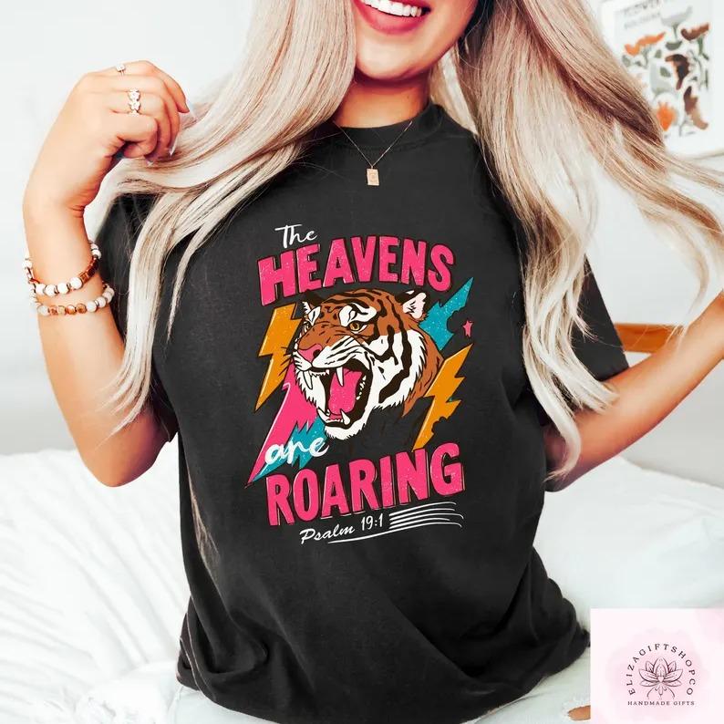 Heaven is Roaring T-shirt, Bible Verse T-shirt, Religious T-shirt, Vintage Style Clothing