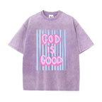 Faith In Style: "God Is Good" Vintage Wash Oversized Graphic T-Shirt