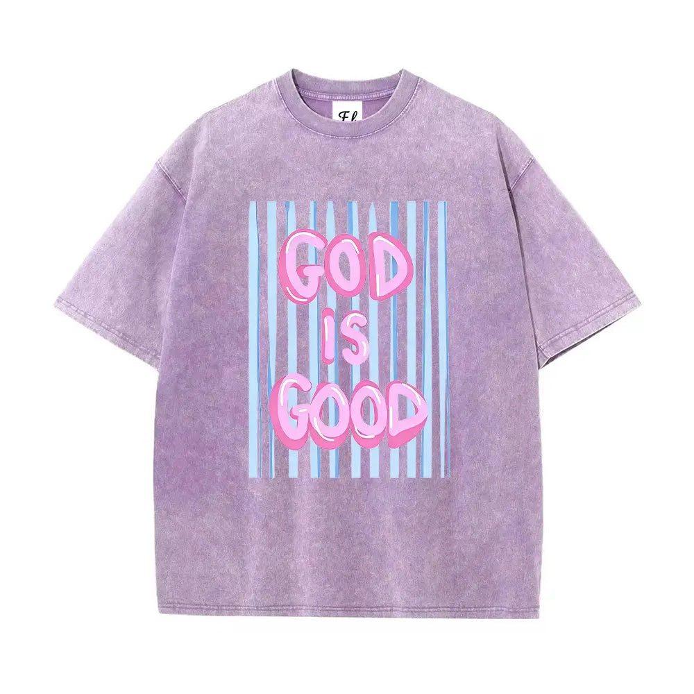 Faith In Style: "God Is Good" Vintage Wash Oversized Graphic T-Shirt