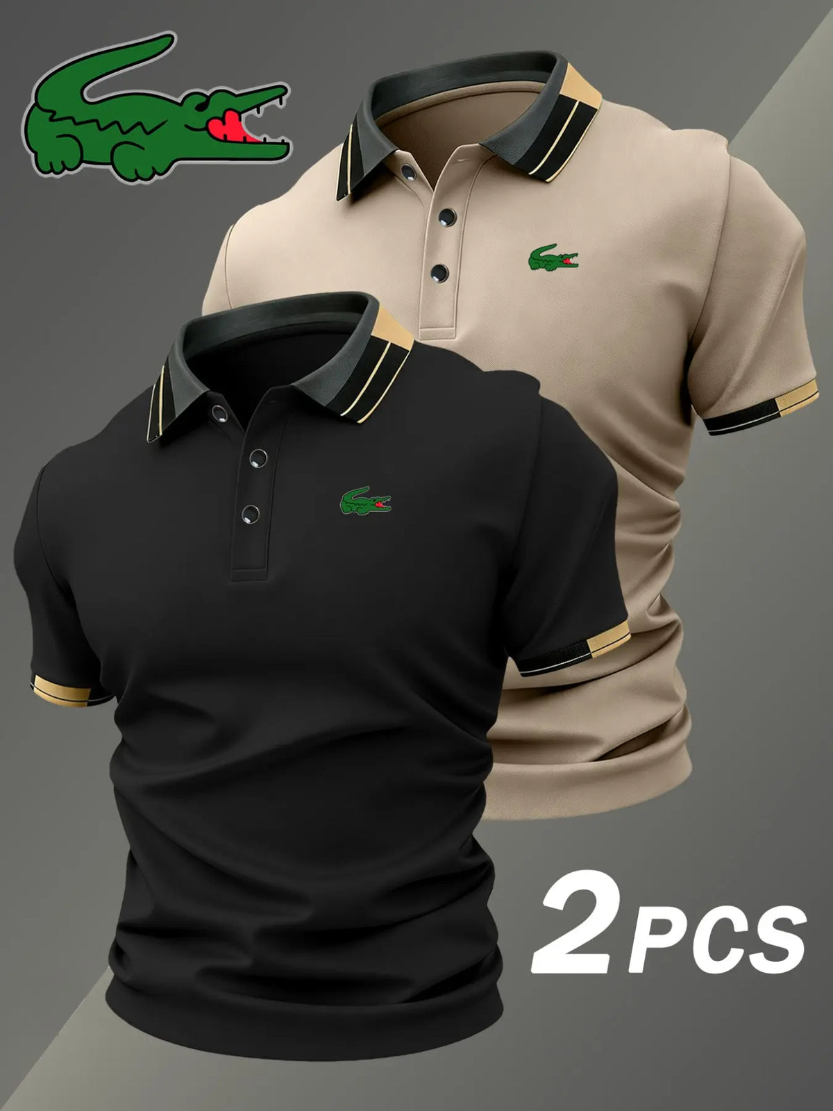 Men's Crocodile Pattern Polo Shirt Set for Classic Golf and Casual Everyday Style