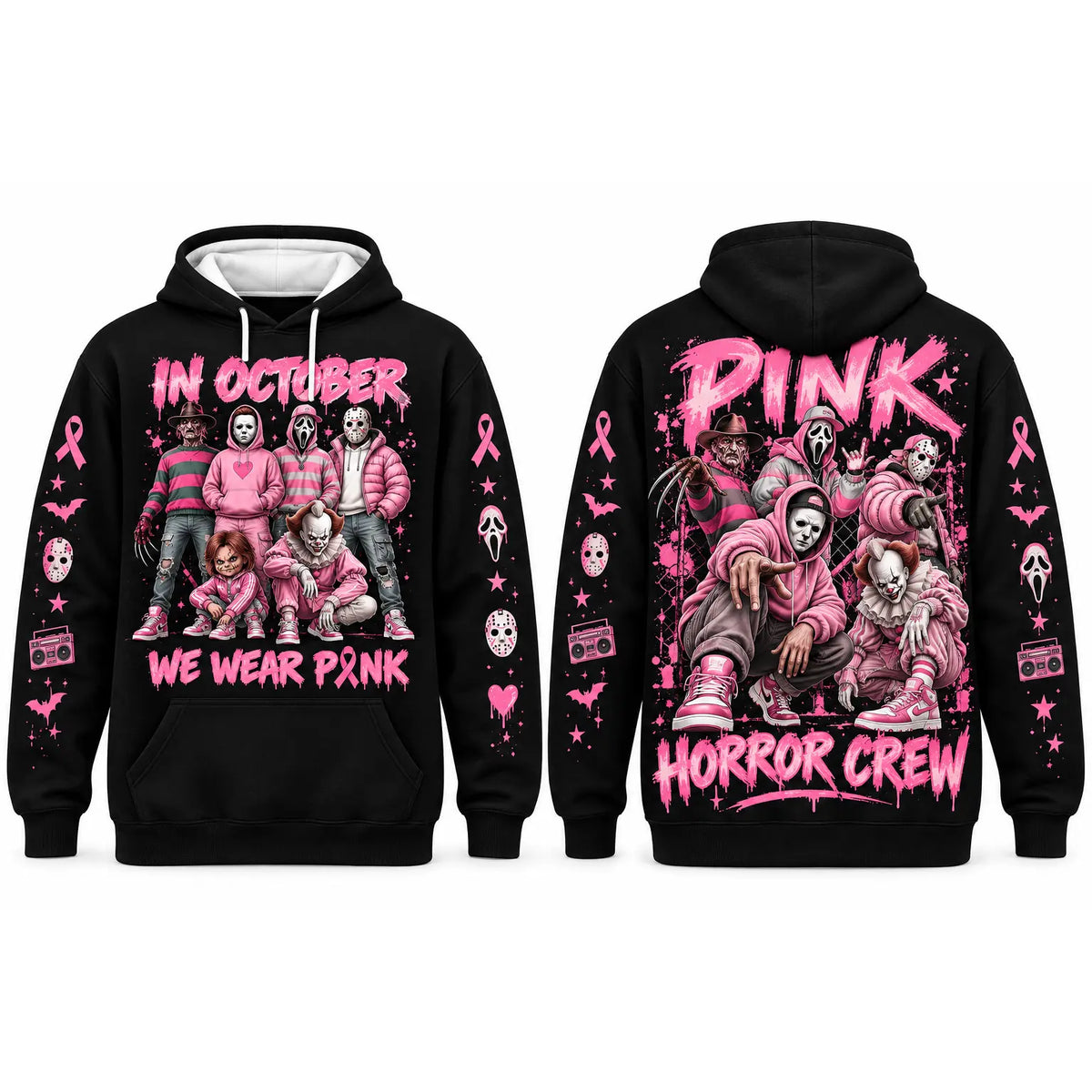 October Awareness Ribbon Horror Hoodie for Spooky Season Support and Fall Outfits