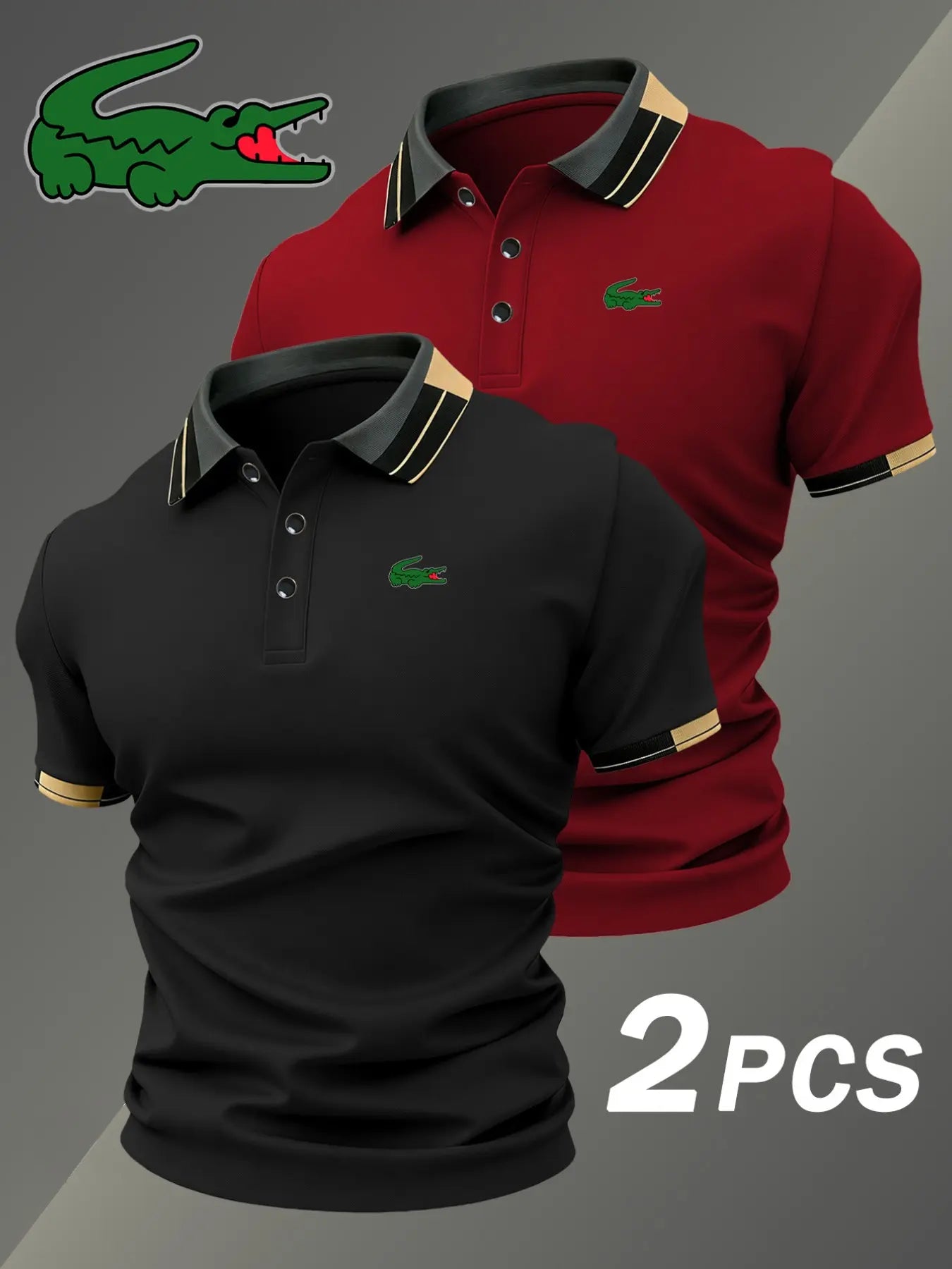 Men's Crocodile Pattern Polo Shirt Set for Classic Golf and Casual Everyday Style