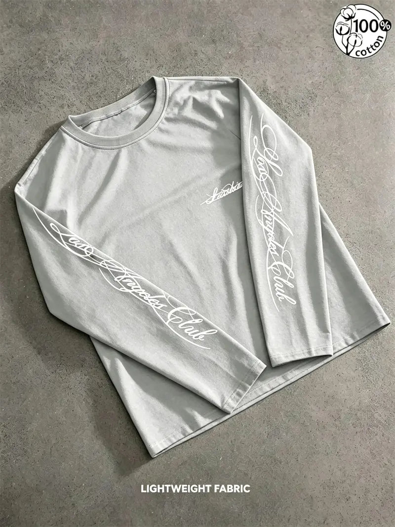 Chicano Script Sleeve Long Sleeve Tee for Oversized Streetwear Casual Outfits