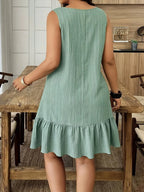 Blue Sleeveless Ruffle Hem Sundress for Summer Daily Wear