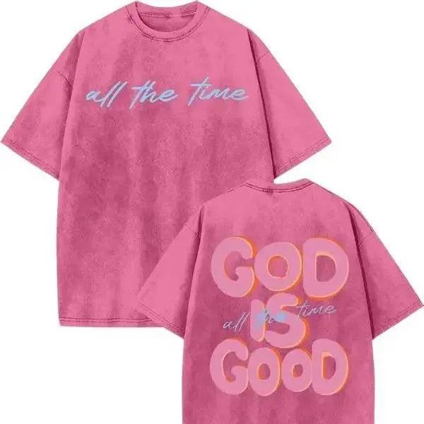 "God Is Good" Retro Vintage Washed Oversized Tee - Heavyweight 230gsm Christian Streetwear