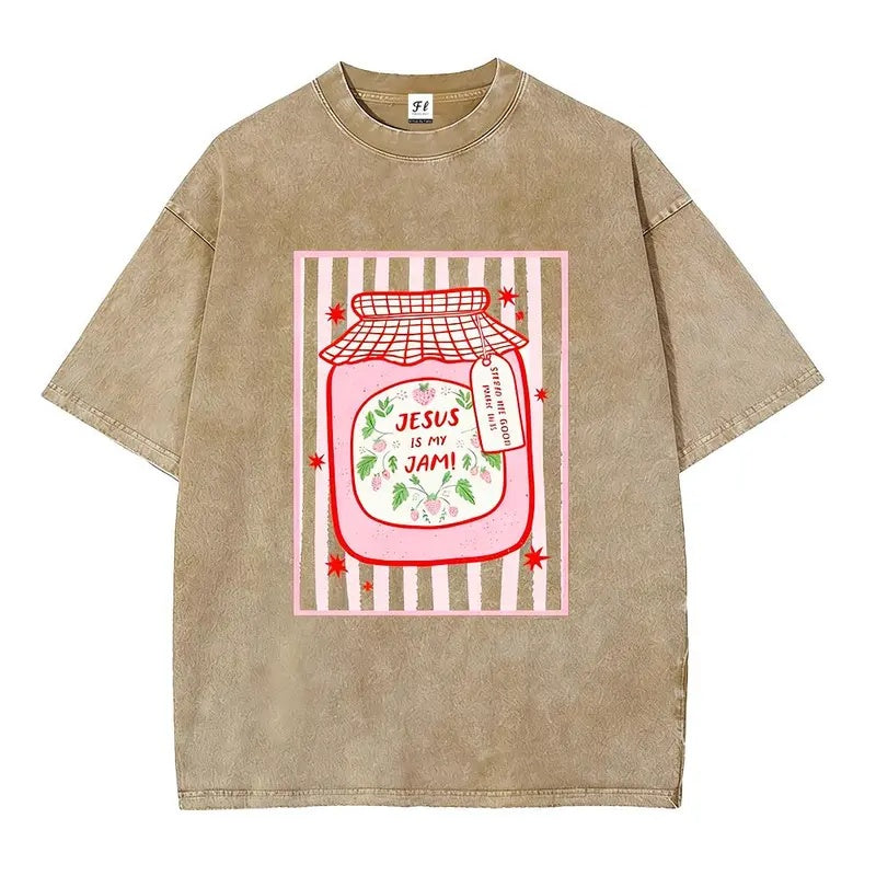 Sweet Faith: The "Jesus Is My Jam" Strawberry Jar Washed Graphic Tee