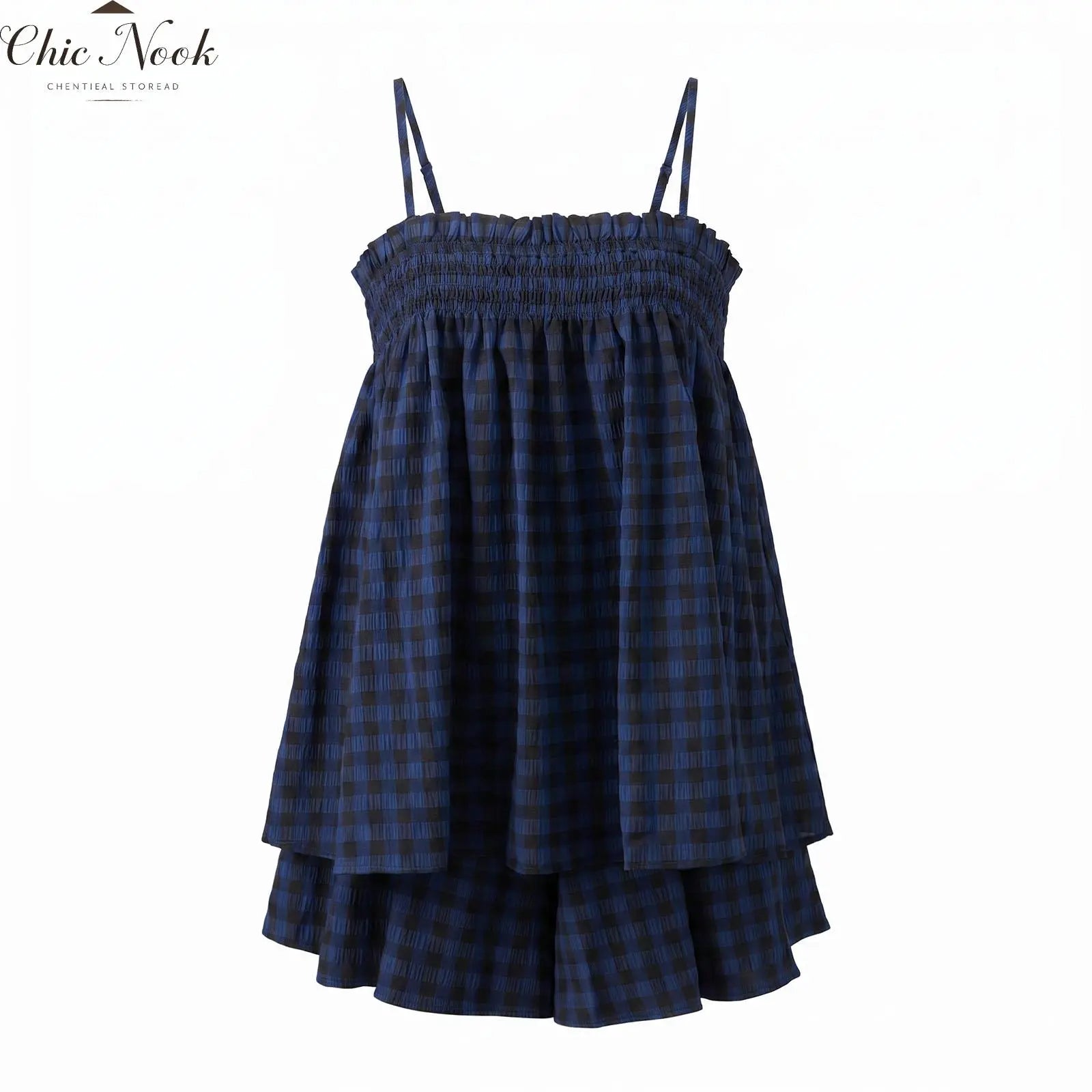 Women's Plaid Gingham Lounge Outfits Ruffle Flowy Tank Tops and  Wide Leg Shorts Sets