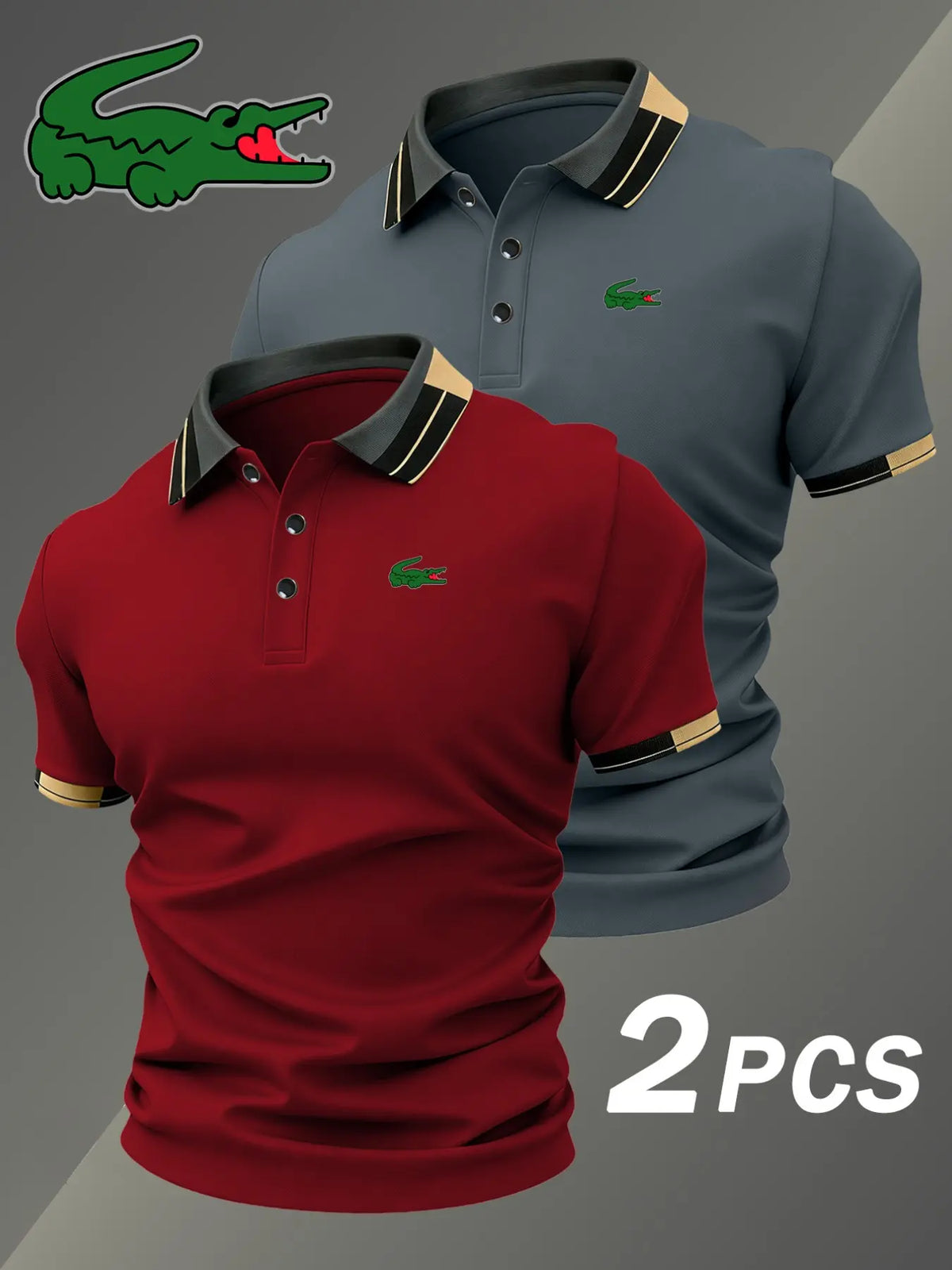 Men's Crocodile Pattern Polo Shirt Set for Classic Golf and Casual Everyday Style