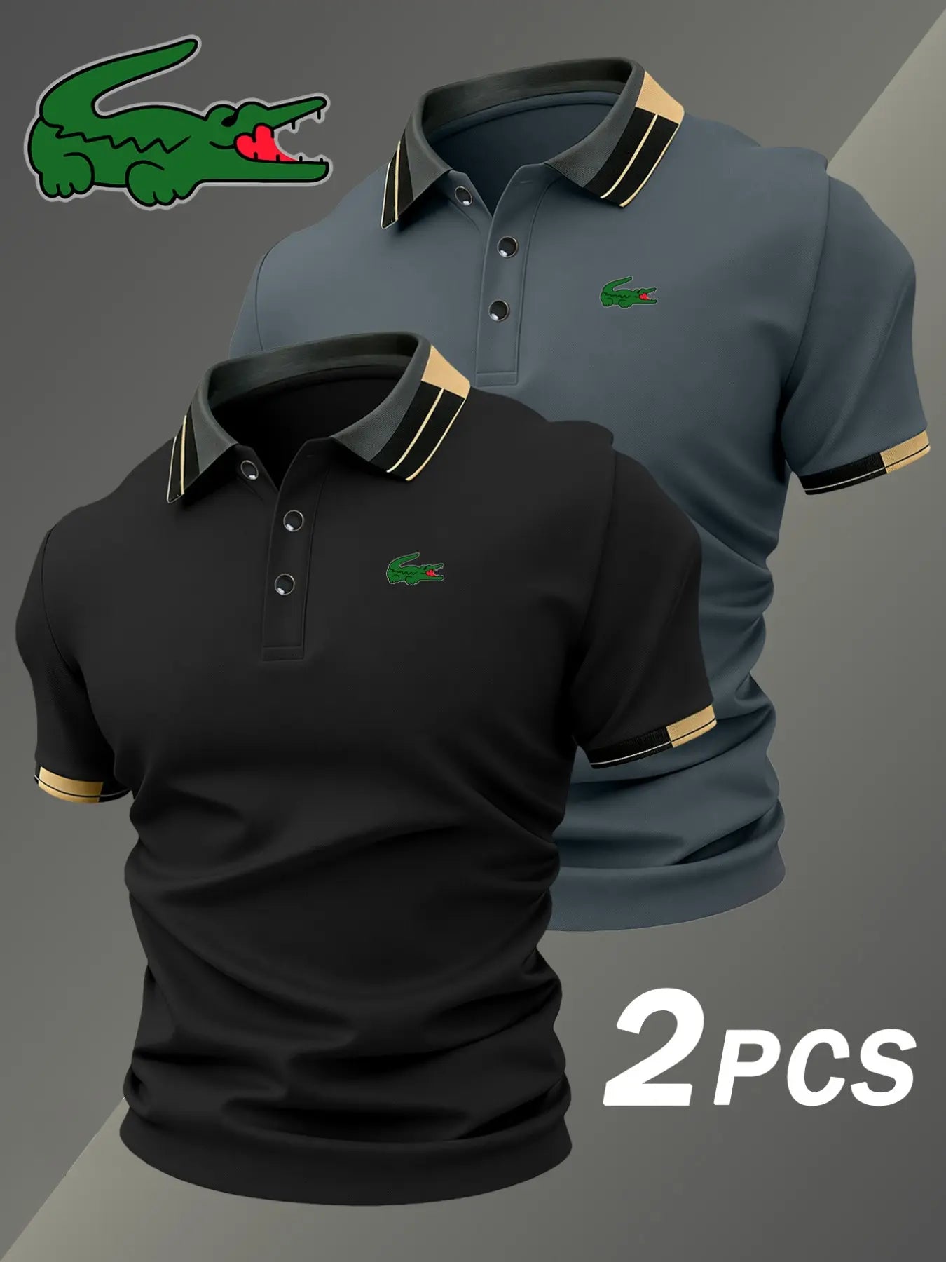 Men's Crocodile Pattern Polo Shirt Set for Classic Golf and Casual Everyday Style