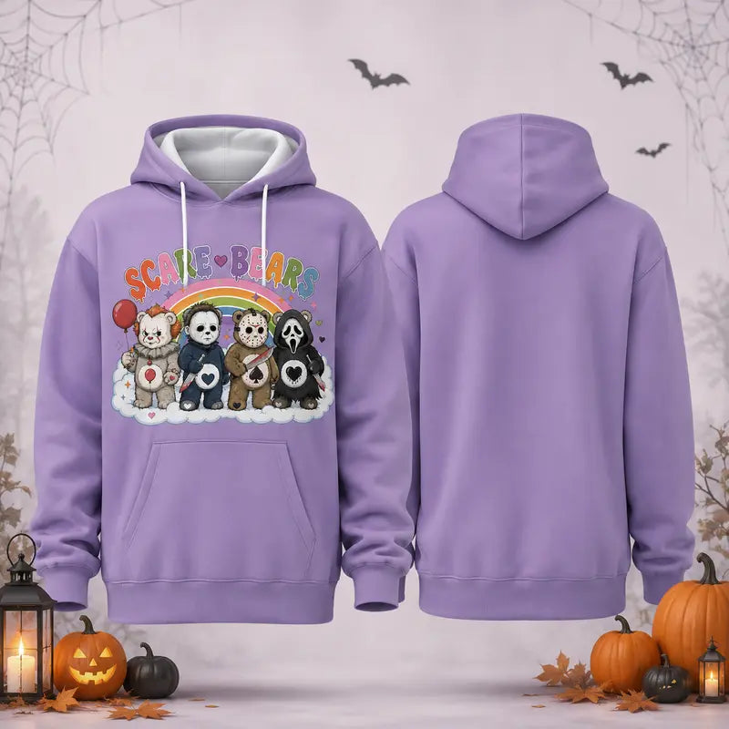 Scare Bears Halloween Graphic Hoodie for Cute Horror Fall Casual Outfits