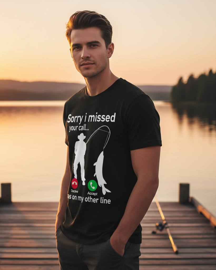 Fishing Phone Call with Fishing Line - Funny Fish Fisherman T-Shirt Printed short sleeved T-shirt