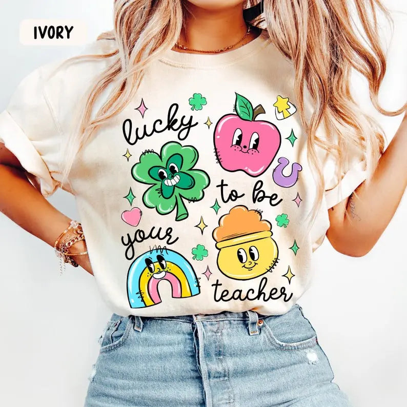 "Lucky To Be Your Teacher" Vintage Retro St. Patrick's Day Comfort Colors Teacher Appreciation Tee