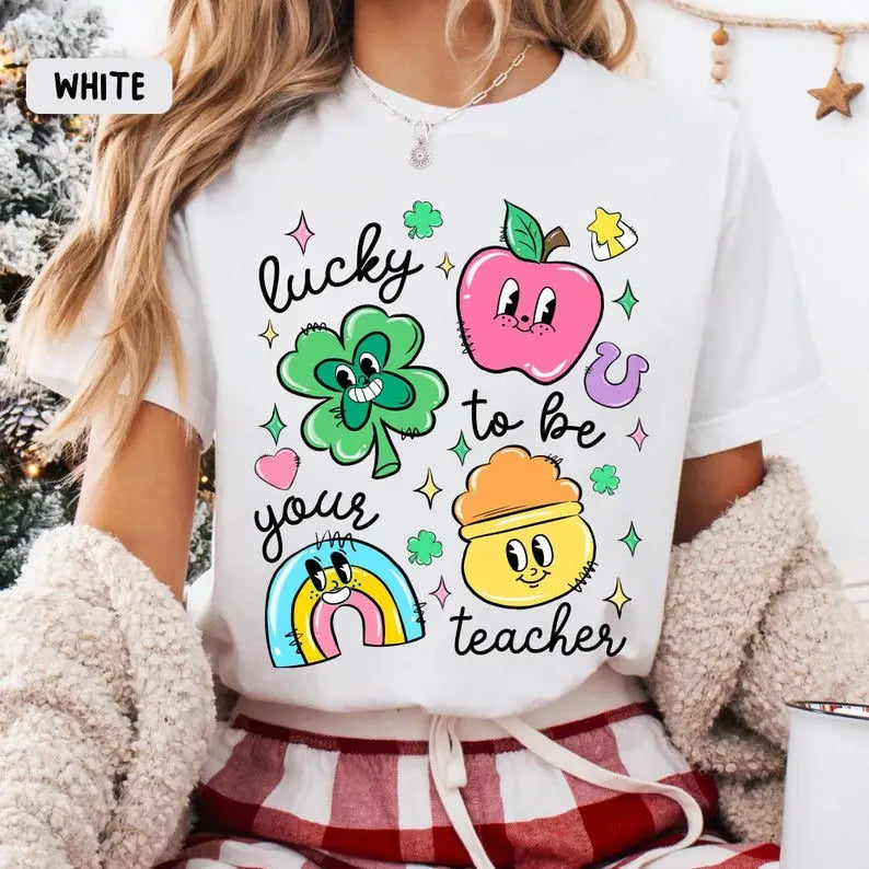 "Lucky To Be Your Teacher" Vintage Retro St. Patrick's Day Comfort Colors Teacher Appreciation Tee