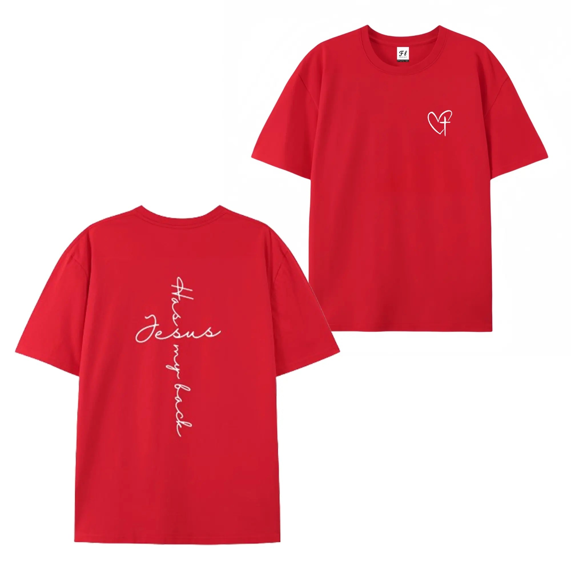 Faith Forward: "Jesus Has My Back" Minimalist Heart & Cross Graphic Tee