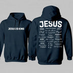 Jesus Is King Names Of God Hoodie for Christian Streetwear Outfits