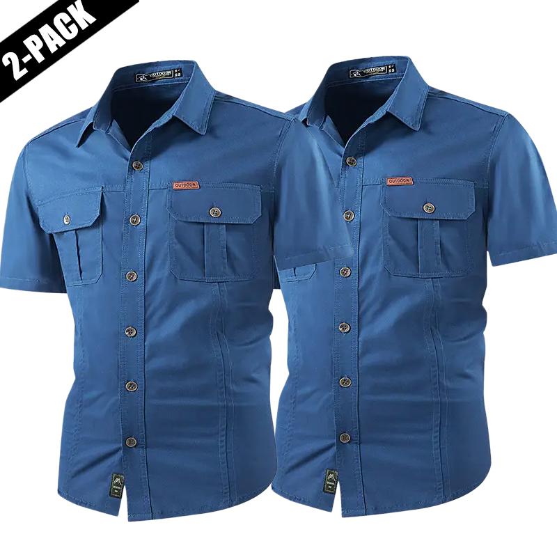2-pack: summer outdoor casual short-sleeve work shirt with multiple pockets, lightweight design