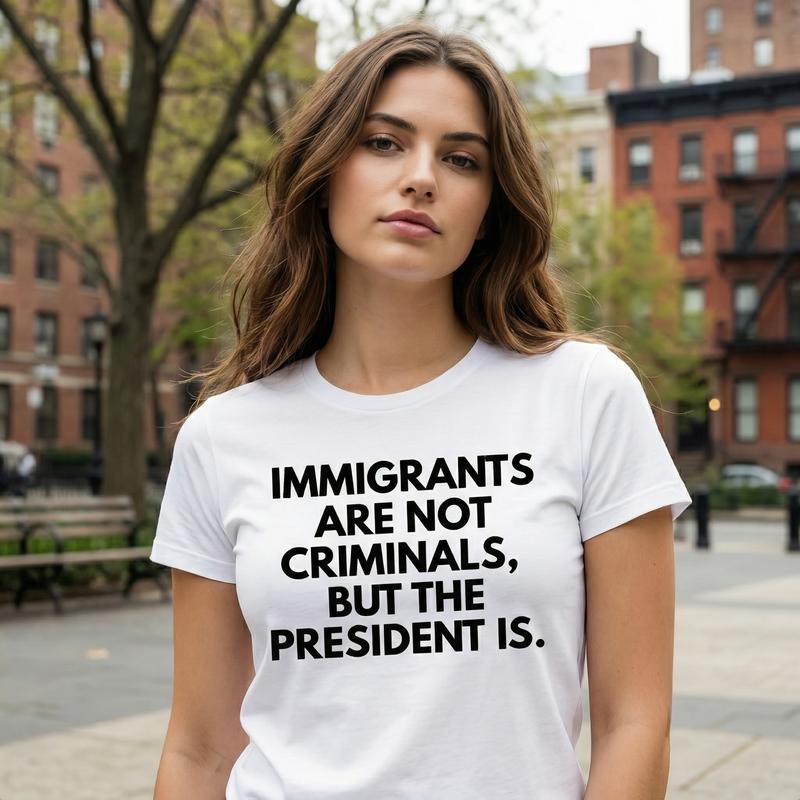 "Immigrants Are Not Criminals But The President Is " T-Shirt Casual Classic Graphic Tee