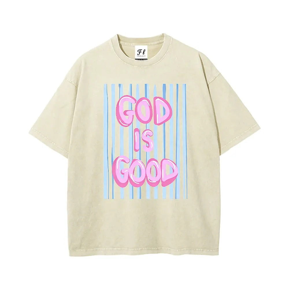 Faith In Style: "God Is Good" Vintage Wash Oversized Graphic T-Shirt