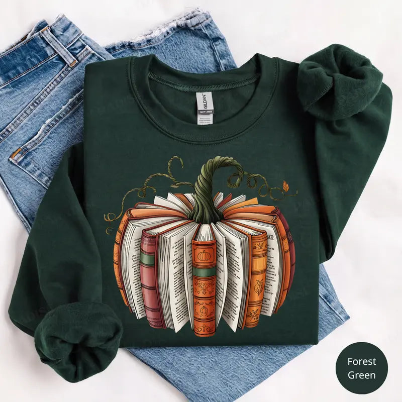 Fall Book Pumpkin Graphic Tee for Cozy Readers and Autumn Halloween Outfits