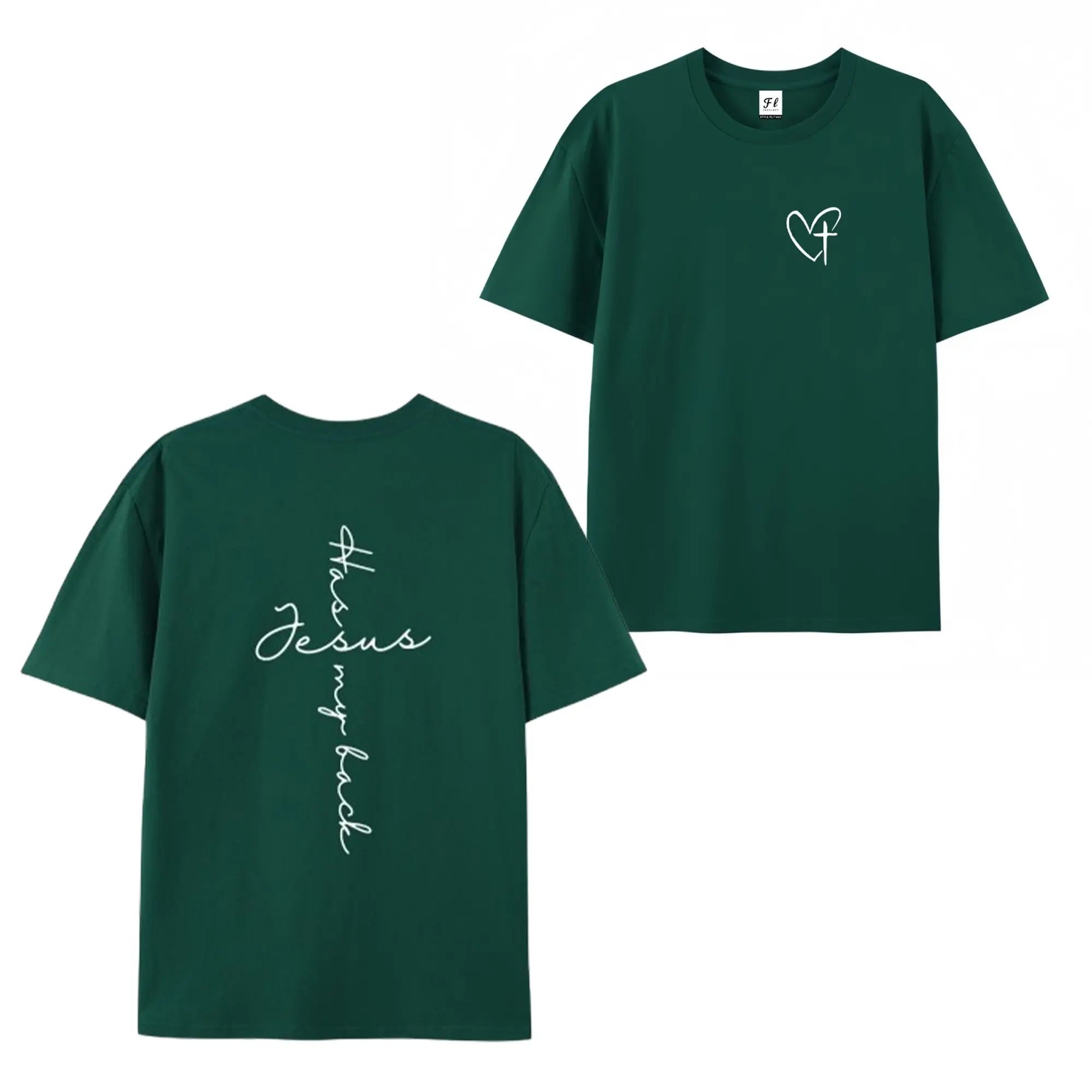 Faith Forward: "Jesus Has My Back" Minimalist Heart & Cross Graphic Tee
