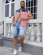American Flag Sleeveless Denim Vest for Fourth of July Summer Outfits