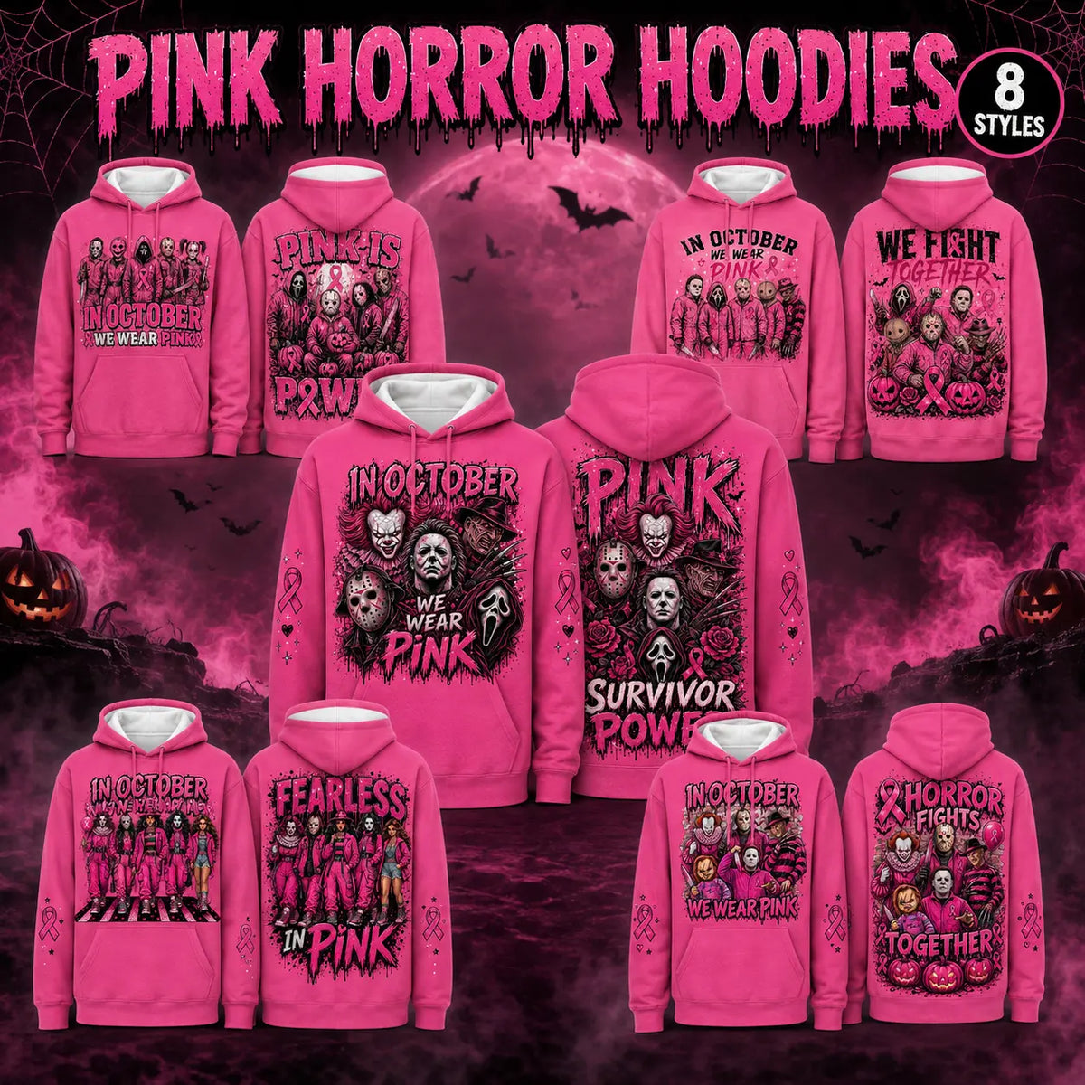 October Awareness Horror Hoodie with Ribbon Graphic for Spooky Season Support
