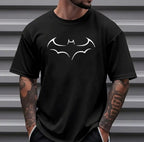 Gotham Vigilante: Minimalist Bat Outline Graphic Loose Cotton Tee