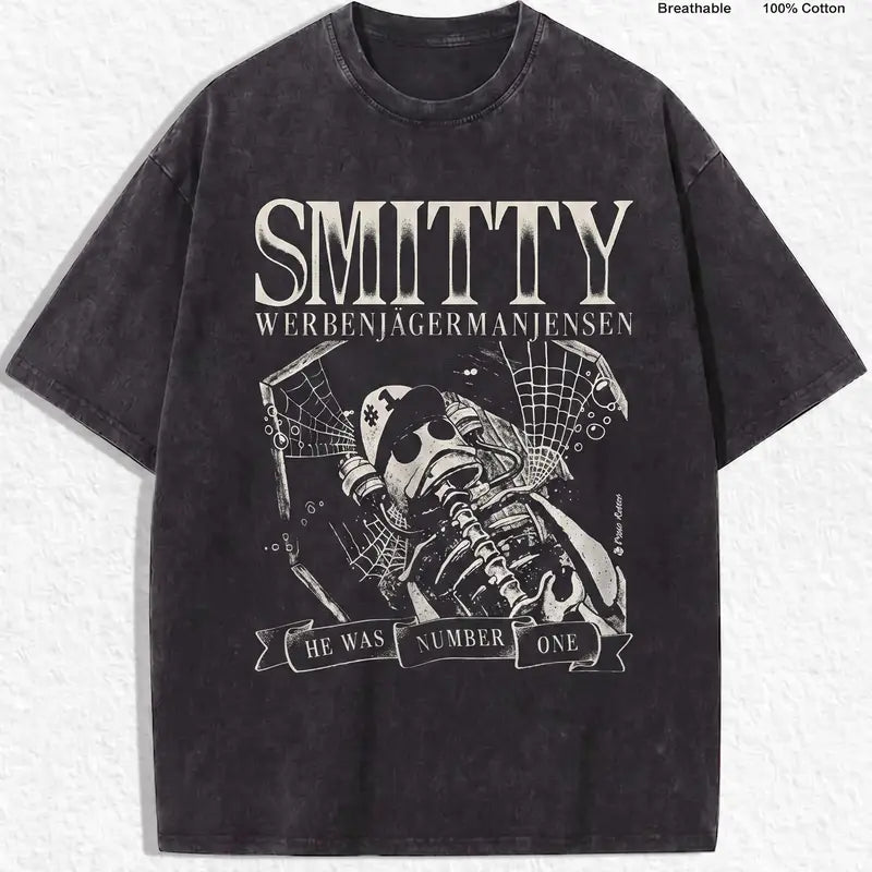 Vintage Skeleton Number One Graphic Tee for Grunge Y2K Streetwear Outfits