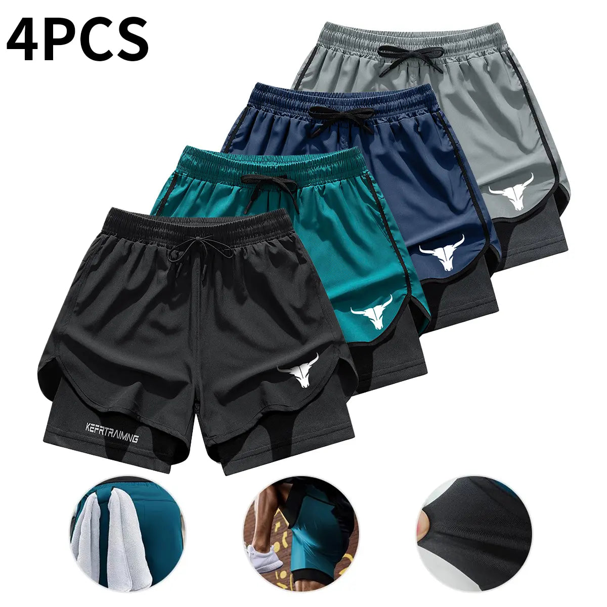 Men's 2-in-1 Quick Dry Training Shorts 4-Pack for Gym Workout and Outdoor Sports
