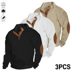 Men’s Jacquard Stand Collar Henley Sweatshirt Pack for Casual Streetwear Outfits