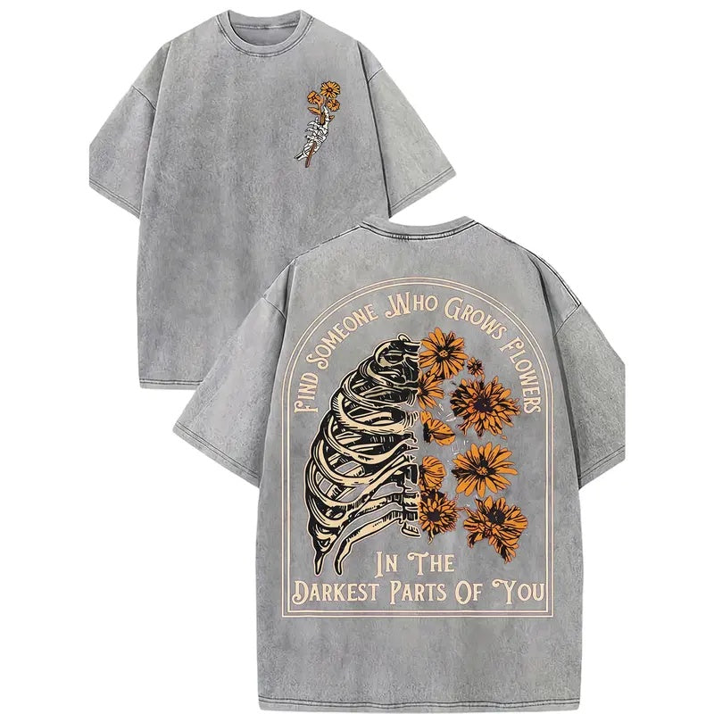 Beauty in the Bones: "Grows Flowers" Ribcage Sunflower Graphic Tee