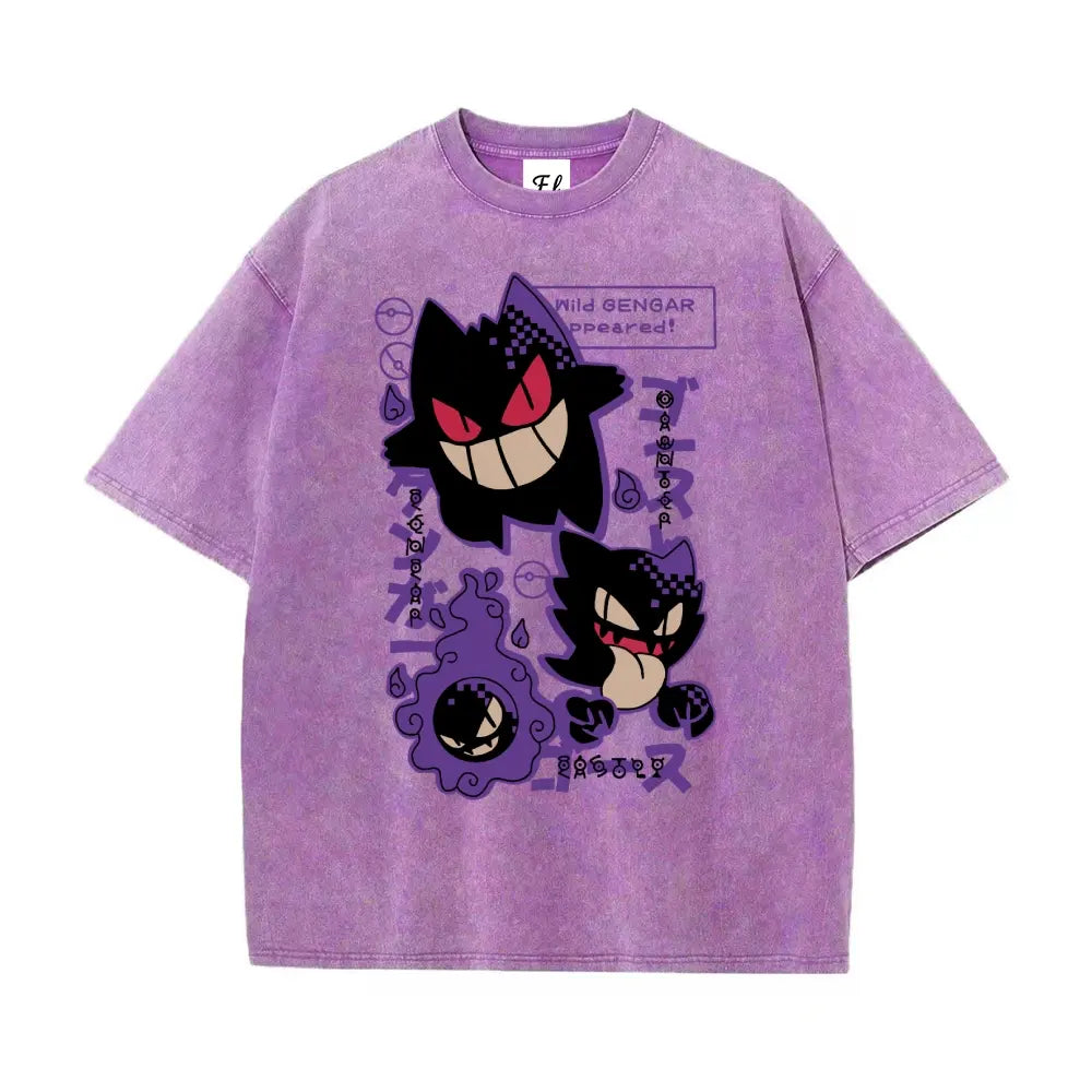 Shadow Realm Style: Gengar "Glitch" Evolution Washed Streetwear Tee