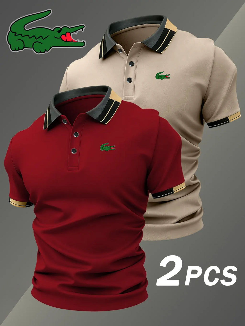 Men's Crocodile Pattern Polo Shirt Set for Classic Golf and Casual Everyday Style