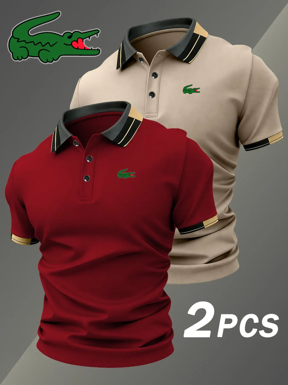 Men's Crocodile Pattern Polo Shirt Set for Classic Golf and Casual Everyday Style