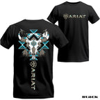 Wild Frontier: Ariat Turquoise Aztec Bull Skull Graphic Unisex Tee