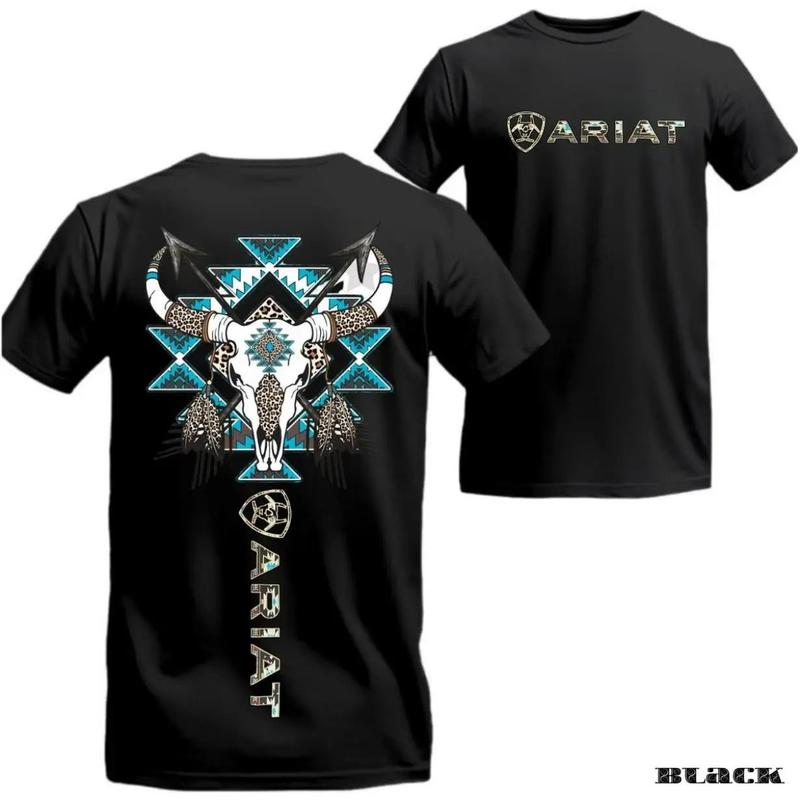 Wild Frontier: Ariat Turquoise Aztec Bull Skull Graphic Unisex Tee