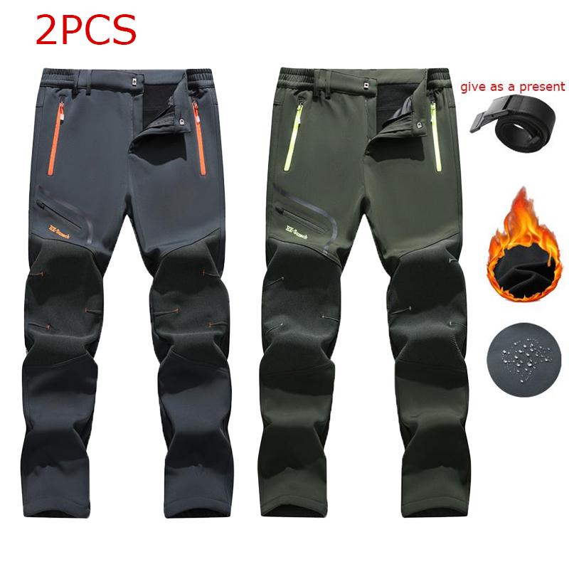 Men's Waterproof Fleece-Lined Softshell Thermal Pants with Zip Pockets