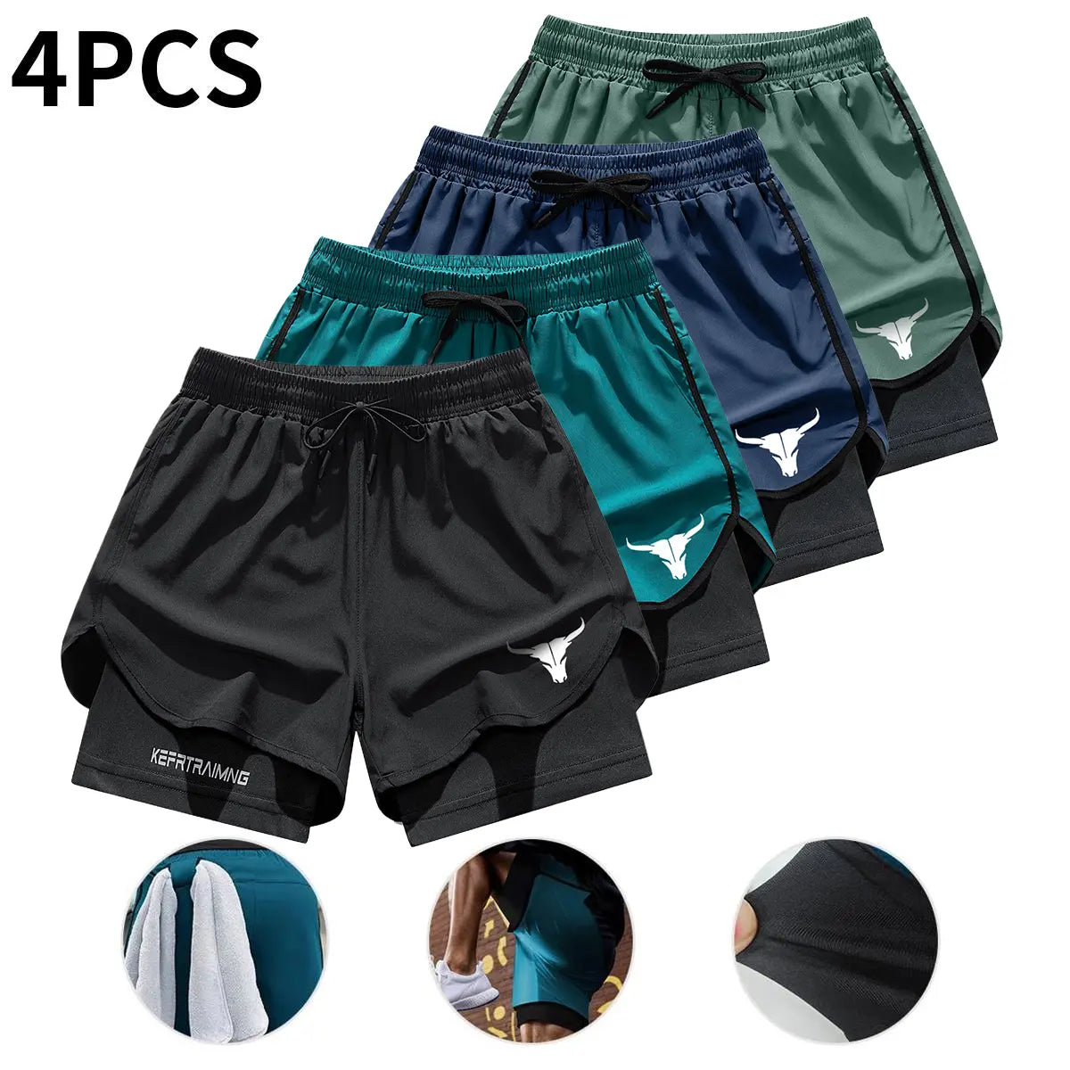 Men's 2-in-1 Quick Dry Training Shorts 4-Pack for Gym Workout and Outdoor Sports
