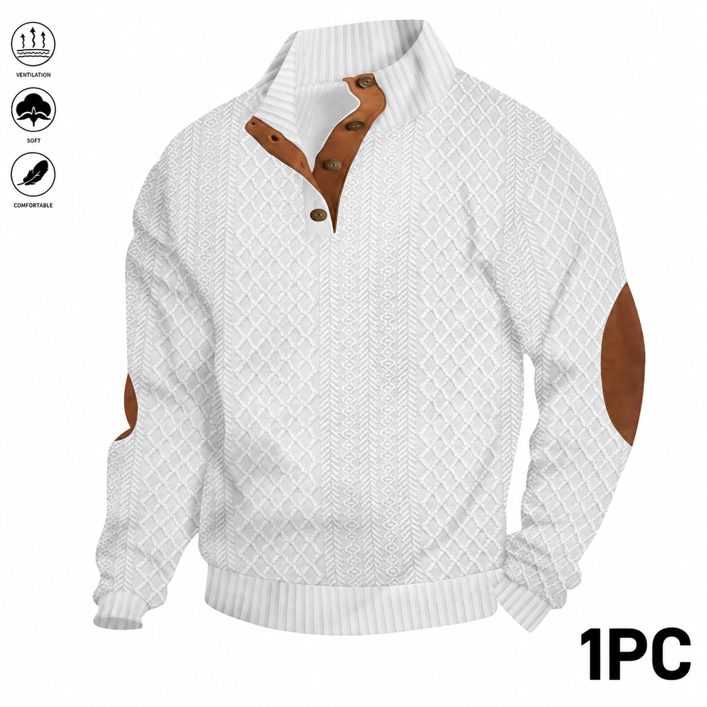 Men’s Jacquard Stand Collar Henley Sweatshirt Pack for Casual Streetwear Outfits