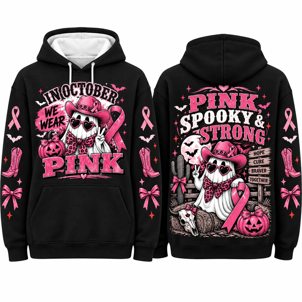 October Awareness Ribbon Horror Hoodie for Spooky Season Support and Fall Outfits