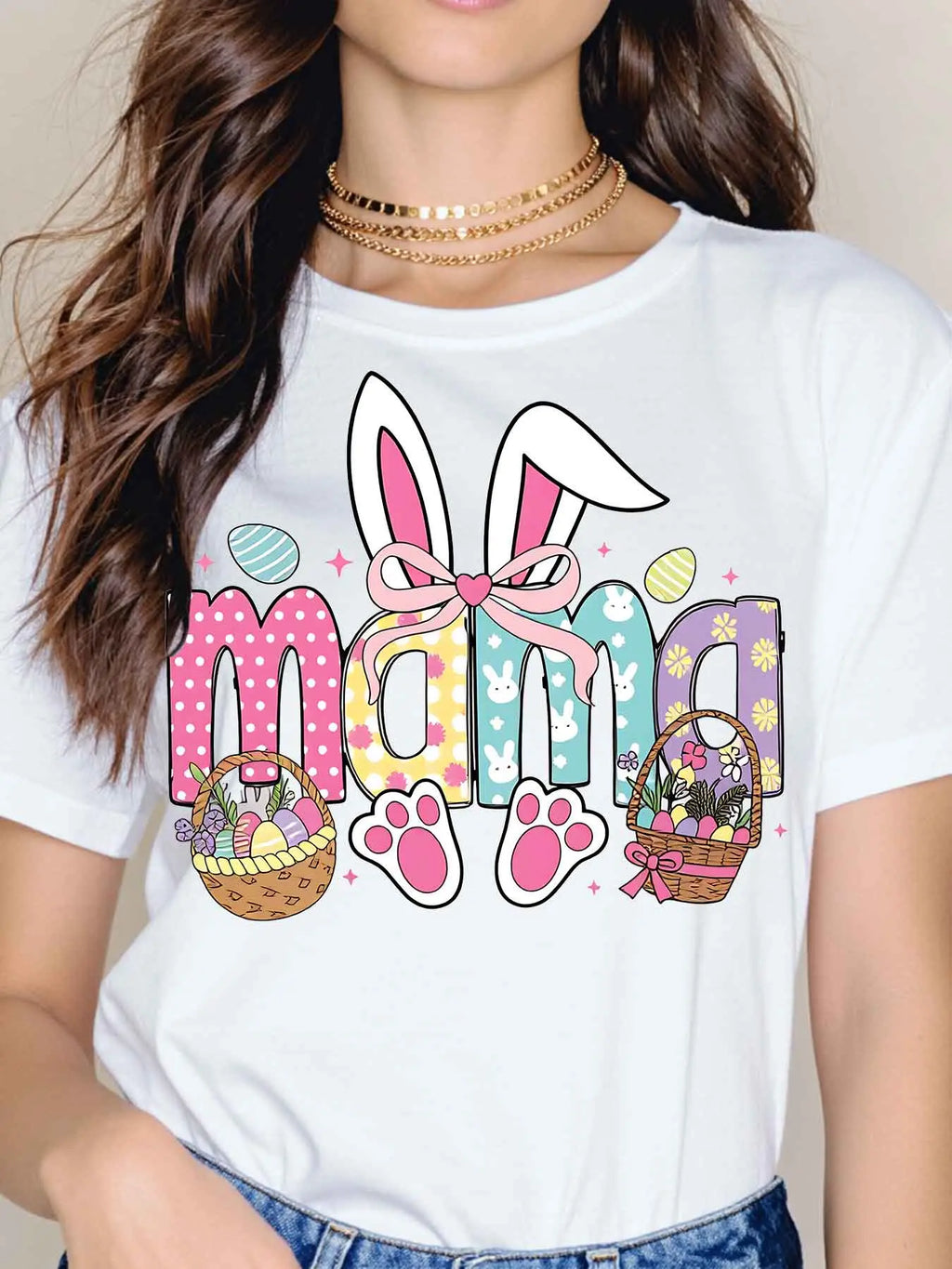 "Easter Bunny Mama" Colorful Spring Graphic Tee - Whimsical Festive Holiday Mom Shirt
