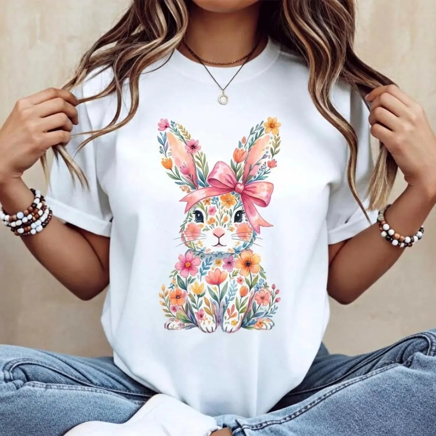 "Floral Bloom" Artistic Easter Bunny Graphic Tee - Whimsical Botanical Spring Celebration Shirt
